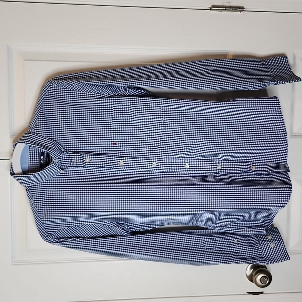 Izod Small Check Navy & White Button Down Shirt, Men's X Small Slim Fit